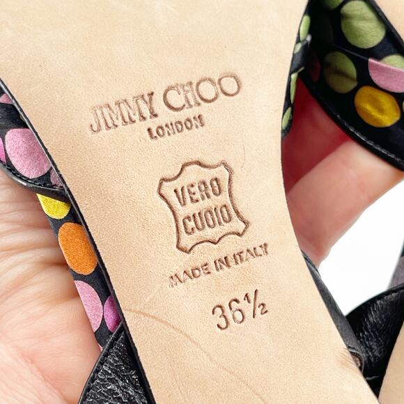 Jimmy Choo Vintage Y2K Black Polka Dot Satin Slingback Peep Toe Heels IT 36.5 - Picture 10 of 10